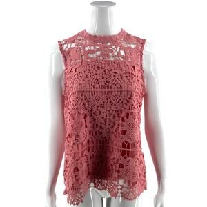 Maurices Womens Top Size Large Pink Lace Crochet Front Sleeveless Blouse NEW